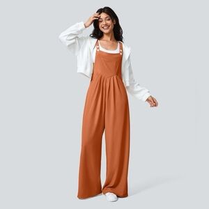 Halara Jumpsuit Orange Waffle Knit Wide Leg Overalls Jumper Women's S P Petite